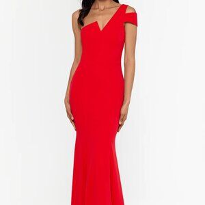 Betsy & Adam One Shoulder Red Gown